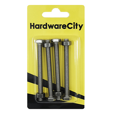 HWC SS316 Marine Fasteners, M6 X 65, Hexagon Bolts And Nut, 4PC/Pack