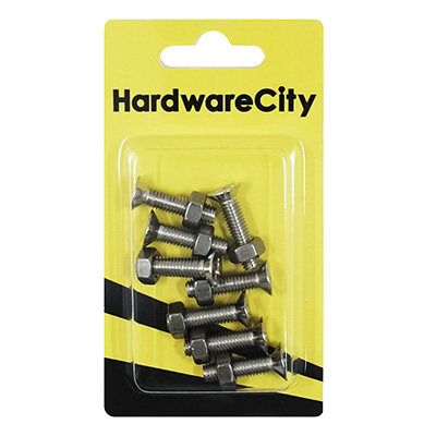 HWC SS316 Marine Fasteners, M6 X 25, Phillips Countersunk Screws And Nut, 8PC/Pack