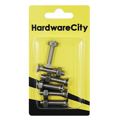 HWC SS316 Marine Fasteners, M6 X 30, Phillips Countersunk Screws And Nut, 6PC/Pack