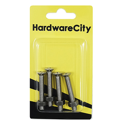 HWC SS316 Marine Fasteners, M6 X 40, Phillips Countersunk Screws And Nut, 4PC/Pack