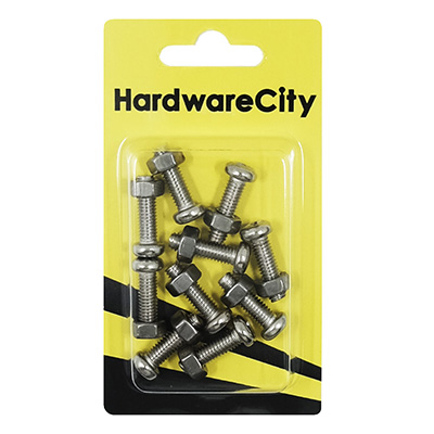 HWC SS316 Marine Fasteners, M6 X 20, Phillips Pan Screws And Nut, 10PC/Pack