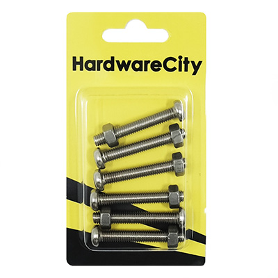 HWC SS316 Marine Fasteners, M6 X 40, Phillips Pan Screws And Nut, 6PC/Pack