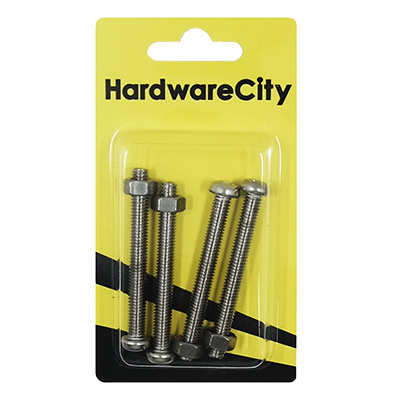 HWC SS316 Marine Fasteners, M6 X 55, Phillips Pan Screws And Nut, 4PC/Pack