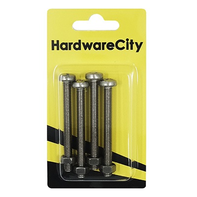 HWC SS316 Marine Fasteners, M6 X 60, Phillips Pan Screws And Nut, 4PC/Pack