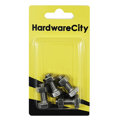 HWC SS316 Marine Fasteners, M8 X 20, Hexagon Bolts And Nut, 4PC/Pack