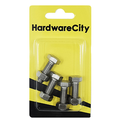 HWC SS316 Marine Fasteners, M8 X 25, Hexagon Bolts And Nut, 4PC/Pack