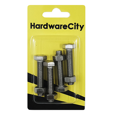 HWC SS316 Marine Fasteners, M8 X 40, Hexagon Bolts And Nut, 4PC/Pack