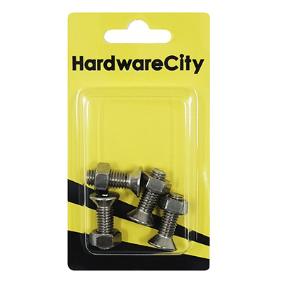 HWC SS316 Marine Fasteners, M8 X 25, Phillips Countersunk Screws And Nut, 4PC/Pack