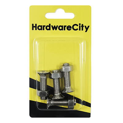 HWC SS316 Marine Fasteners, M8 X 30, Phillips Countersunk Screws And Nut, 4PC/Pack
