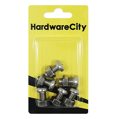 HWC SS316 Marine Fasteners, M8 X 16, Phillips Pan Screws And Nut, 6PC/Pack
