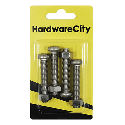 HWC SS316 Marine Fasteners, M8 X 45, Phillips Pan Screws And Nut, 4PC/Pack