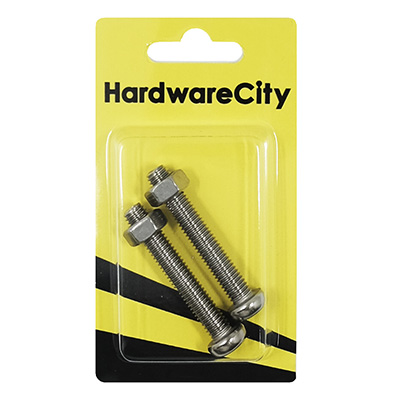 HWC SS316 Marine Fasteners, M8 X 50, Phillips Pan Screws And Nut, 2PC/Pack
