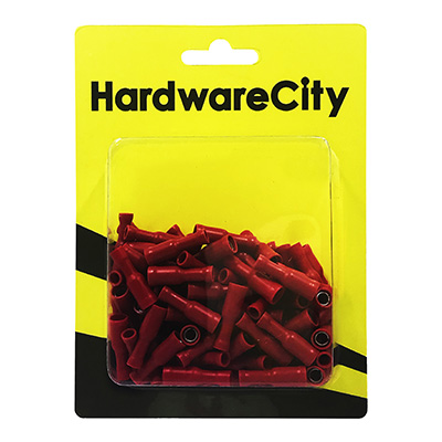 HardwareCity Fully Insulated Female Crimp, Button Connectors, Red (22AWG - 16AWG), 100PC/Pack