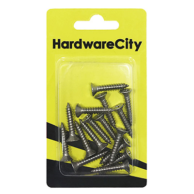 HardwareCity 8 X 25MM (1") Stainless Steel CSK Self Tapping Screws, 18PC/Pack