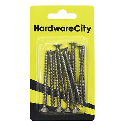 HardwareCity 8 X 63MM (2-1/2) Stainless Steel CSK Self Tapping Screws, 12PC/Pack
