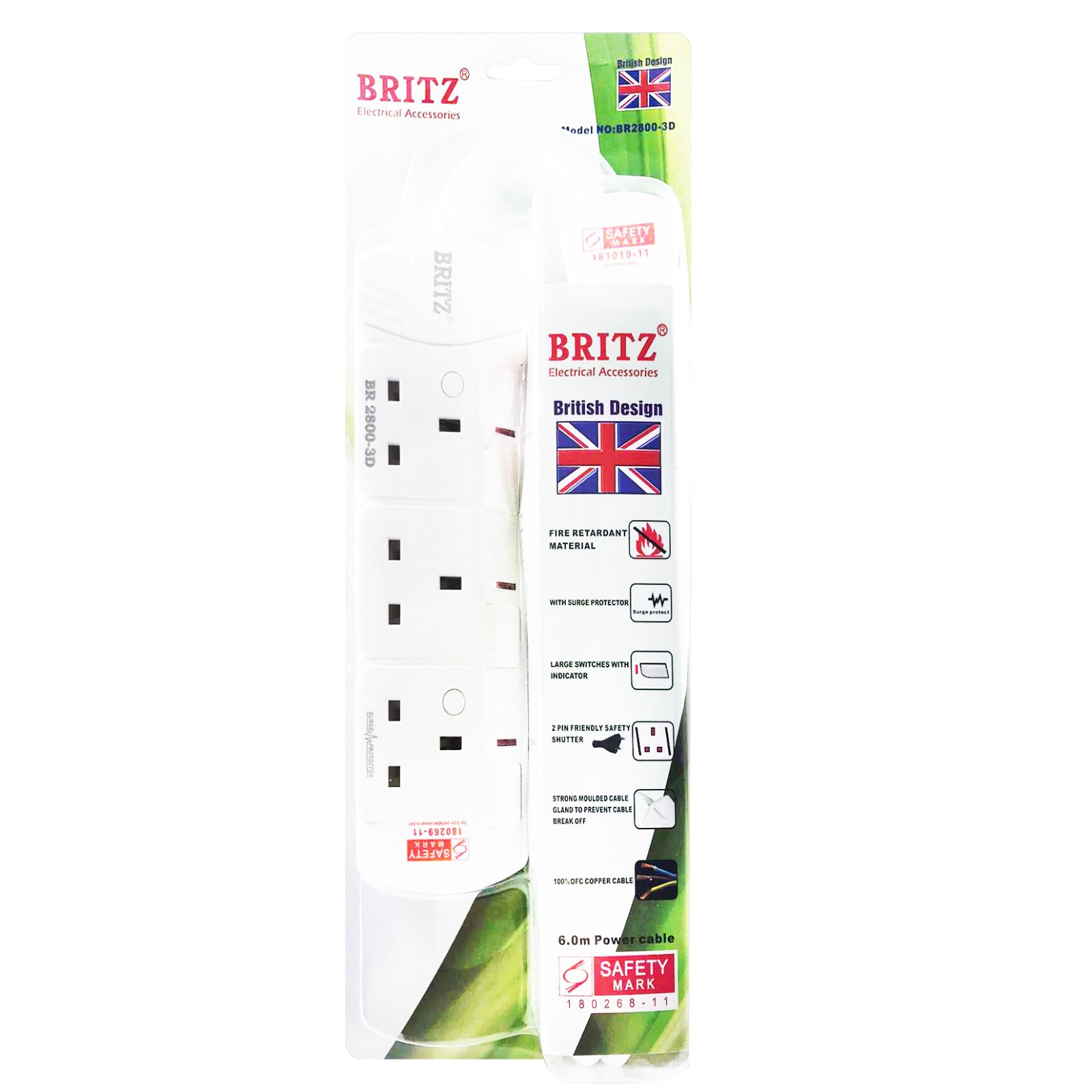 Britz 3 Gang 6M Extension Cable Comes With Surge Protector