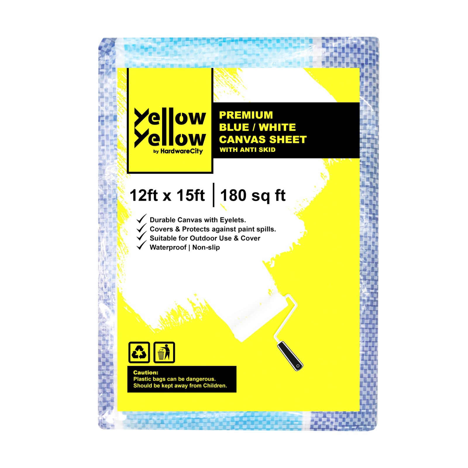 YellowYellow 12FT x 15FT Premium Canvas Sheet Blue/White With Anti-Skid