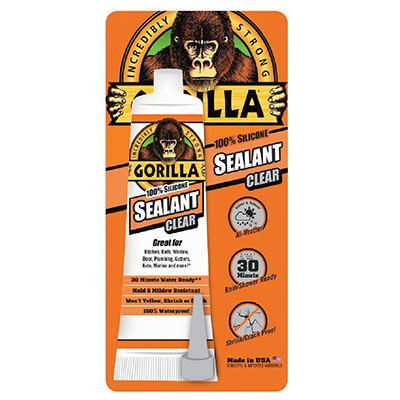 Gorilla 108324 Clear WATERPROOF Caulk & Seal 100% Silicone Sealant Tube 2.8oz (83ML)