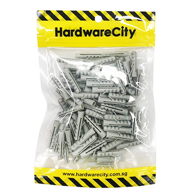 HardwareCity 6MM Plastic Wall Plug, 100PC/Pack (Grey)