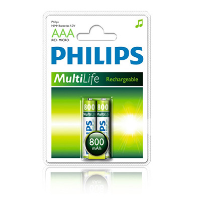 Philips 2 X AAA 800mAh Multi-life Rechargeable Battery