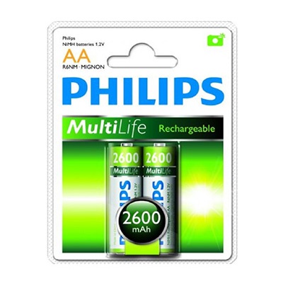 Philips 2 X AA 2600mAh Multi-life Rechargeable Battery