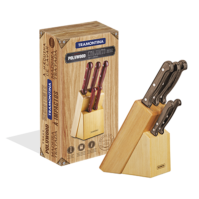 Tramontina Knife Set With Stainless Steel Blades And Wooden Holder 21199983