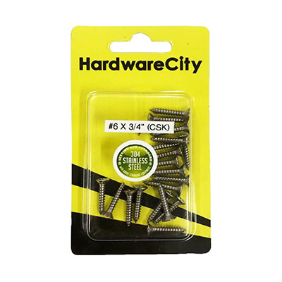 HardwareCity 6 X 3/4 CSK Stainless Steel Self Tapping Screws, 20PC/Pack