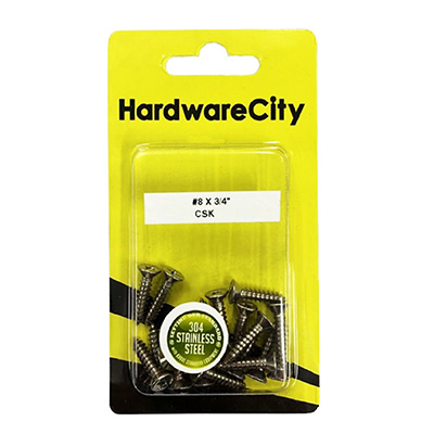 HardwareCity 8 X 3/4 Stainless Steel CSK Self Tapping Screws, 20PC/Pack