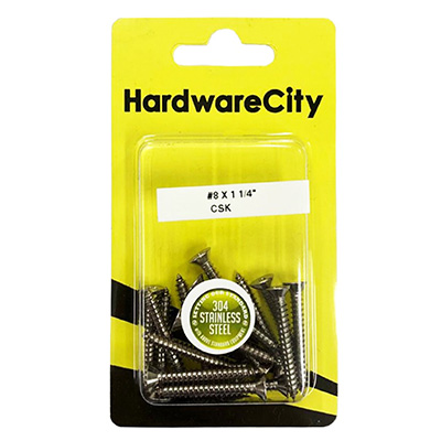 HardwareCity 8 X 32MM (1-1/4) Stainless Steel CSK Self Tapping Screws, 16PC/Pack