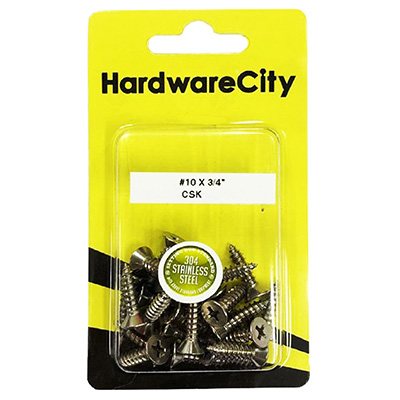 HardwareCity 10 X 3/4 Stainless Steel CSK Self Tapping Screws, 20PC/Pack