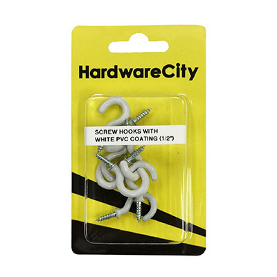 HardwareCity 1/2 Screw Cup Hooks With PVC Coating, 10PC/Pack