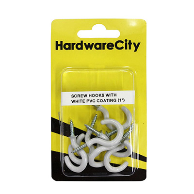 HardwareCity 25MM (1") Screw Cup Hooks With PVC Coating, 10PC/Pack