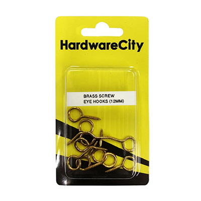 HardwareCity 12MM Brass Screw Eye Hooks, 10PC/Pack