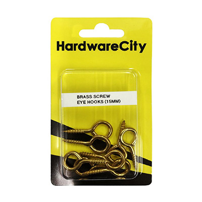 HardwareCity 15MM Brass Screw Eye Hooks, 10PC/Pack