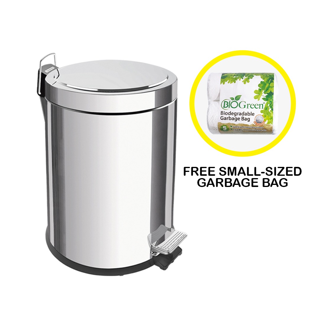 Tramontina Stainless Steel Pedal Trash Bin with a Polished Finish and Removable Internal Bucket 12L
