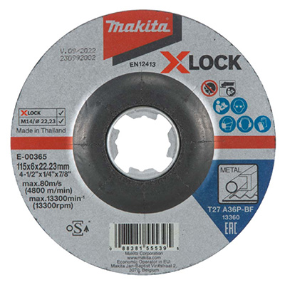 Makita E-00365 X-Lock 115MM (4-1/2) X 6MM X 22.23MM Metal Grinding Disc