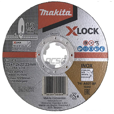 Makita E-00418 INOX X-Lock 5"/125MM X 1.2MM X 22.23MM Thin Stainless Steel Cutting Disc (Clean Cut)