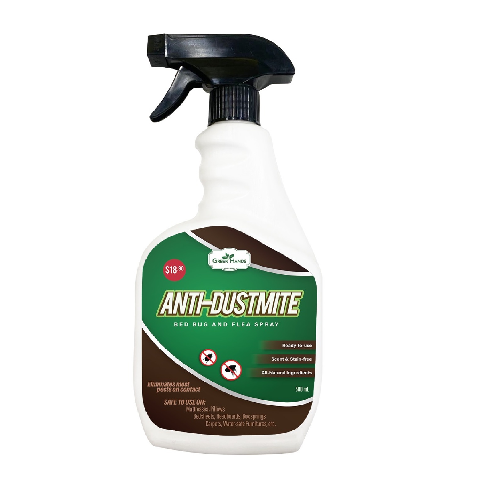 Green Hands HC-170 Anti-Dustmite, Bedbugs & Flea Spray 500ML