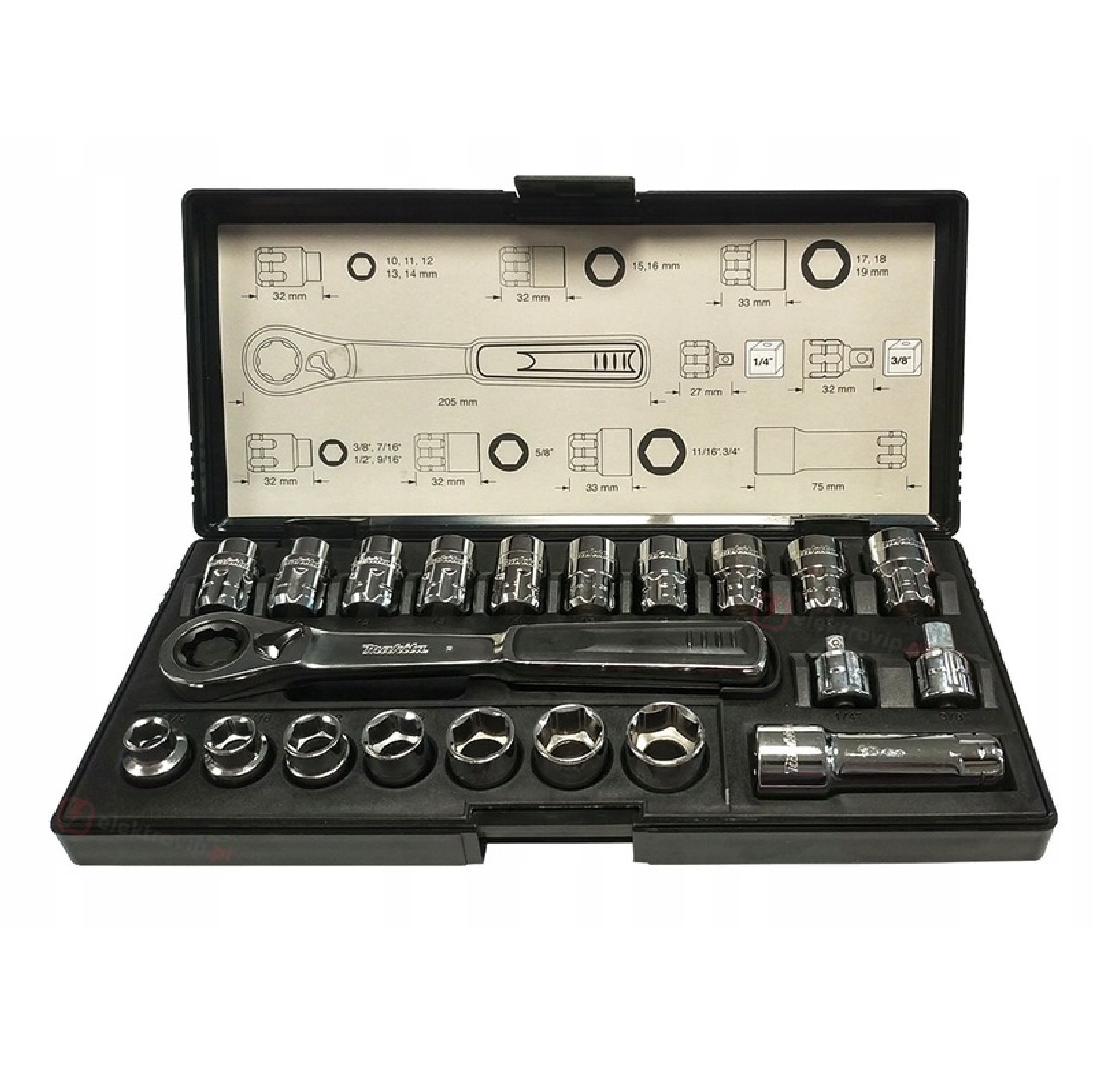 Makita B-65604 Pass-Thru 21PC Socket Set PLUS Wrench