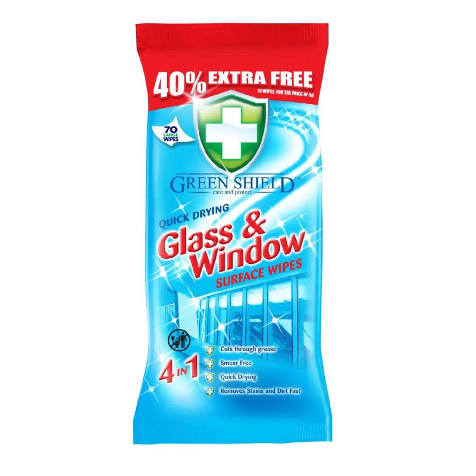 Greenshield Glass & Window Wipes (70 Wipes)