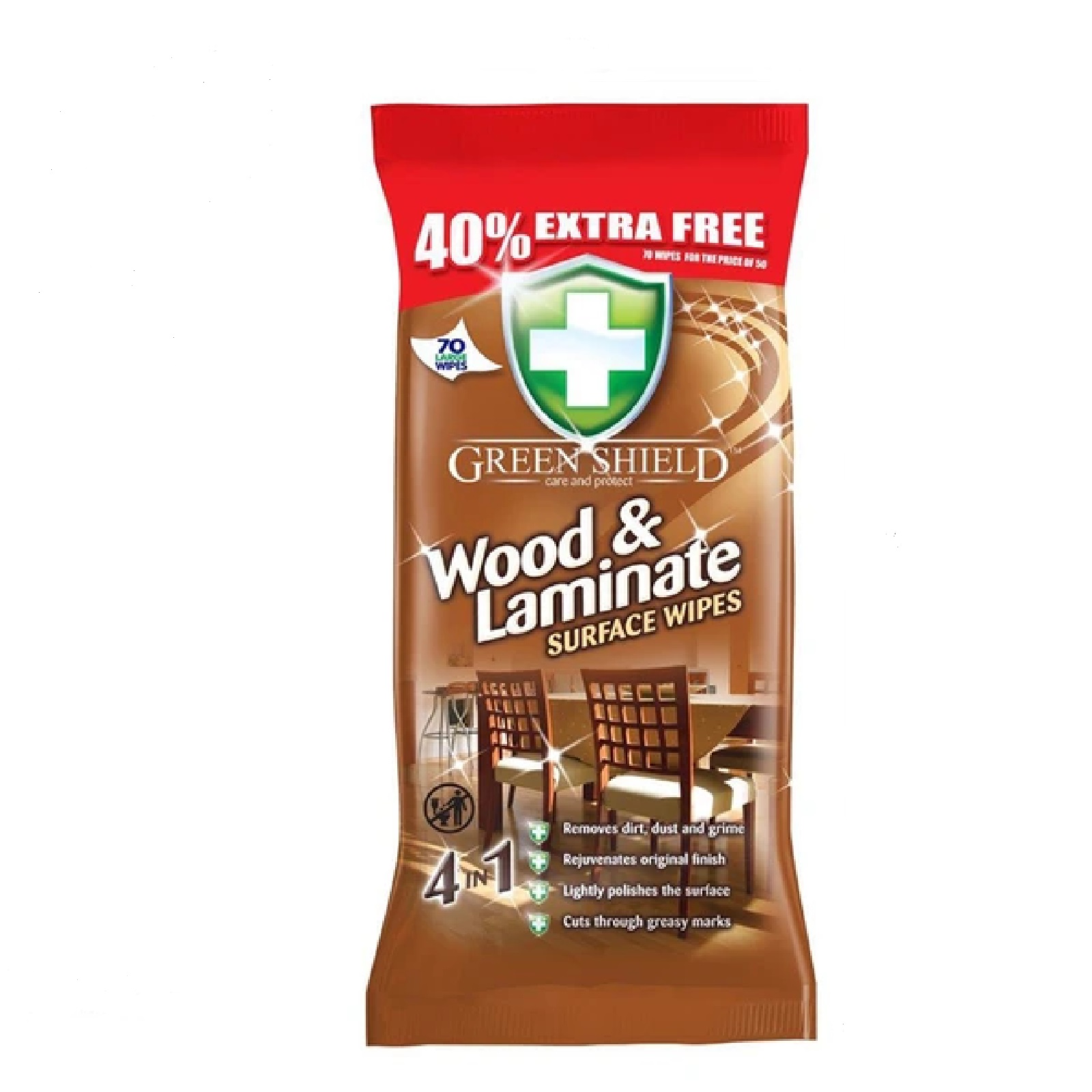 Greenshield Wood Surface Wipes (70 Wipes)