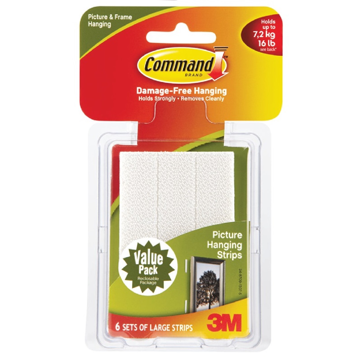 3M COMMAND 17206VP Large Picture Hanging Strip (Value Pack) 6 Set