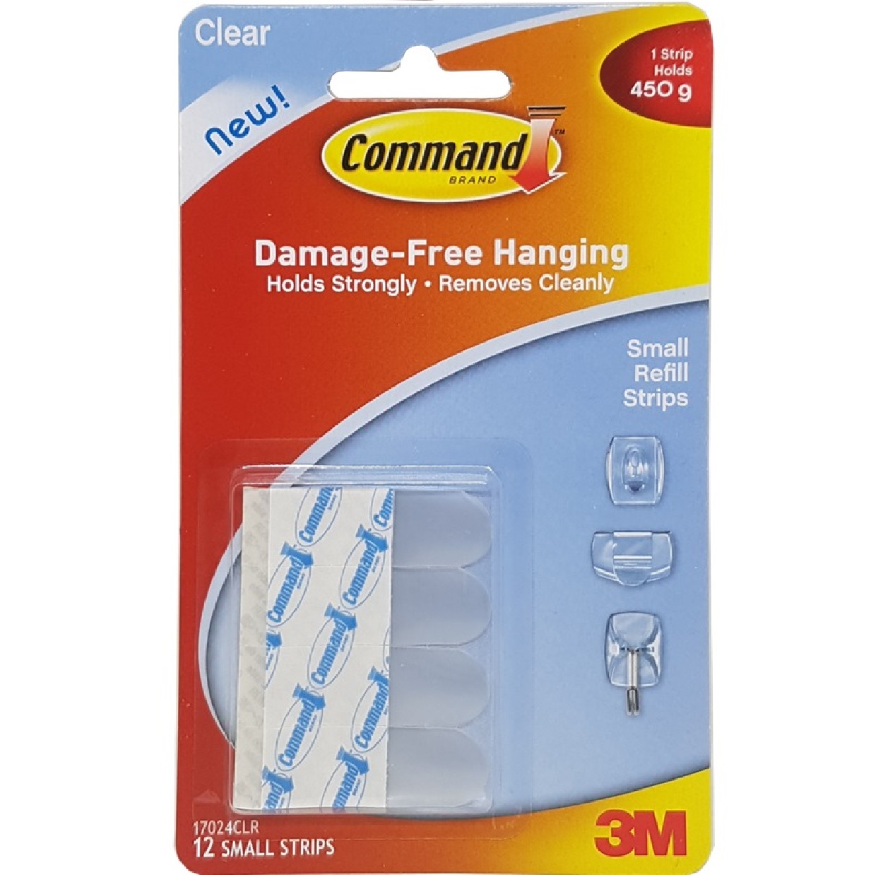 3M COMMAND 17024CLR Clear Small Refill Strips 12 Strips