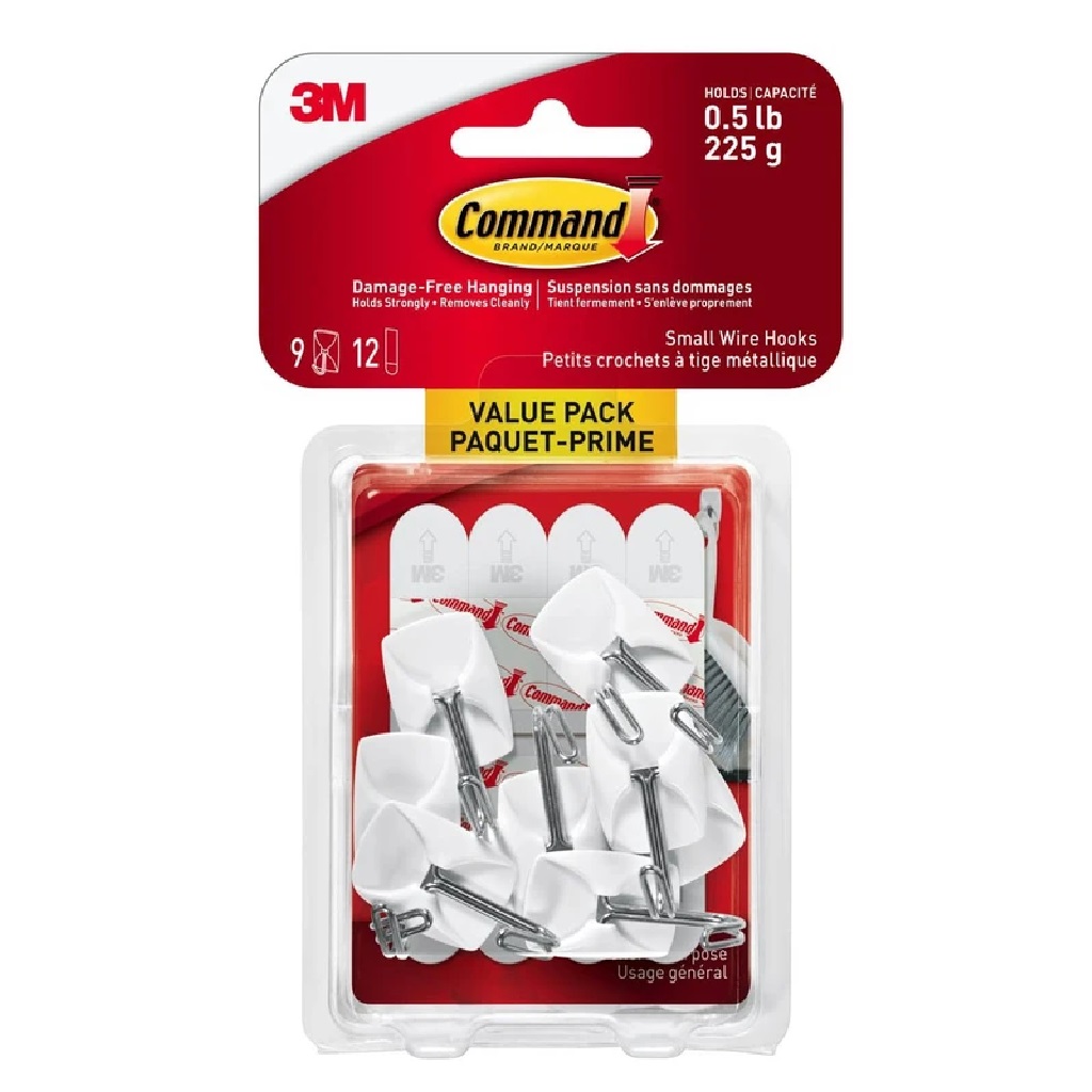 3M Command 17067-9 Small Wire Hooks Value Pack 9 Hooks 12 Strips