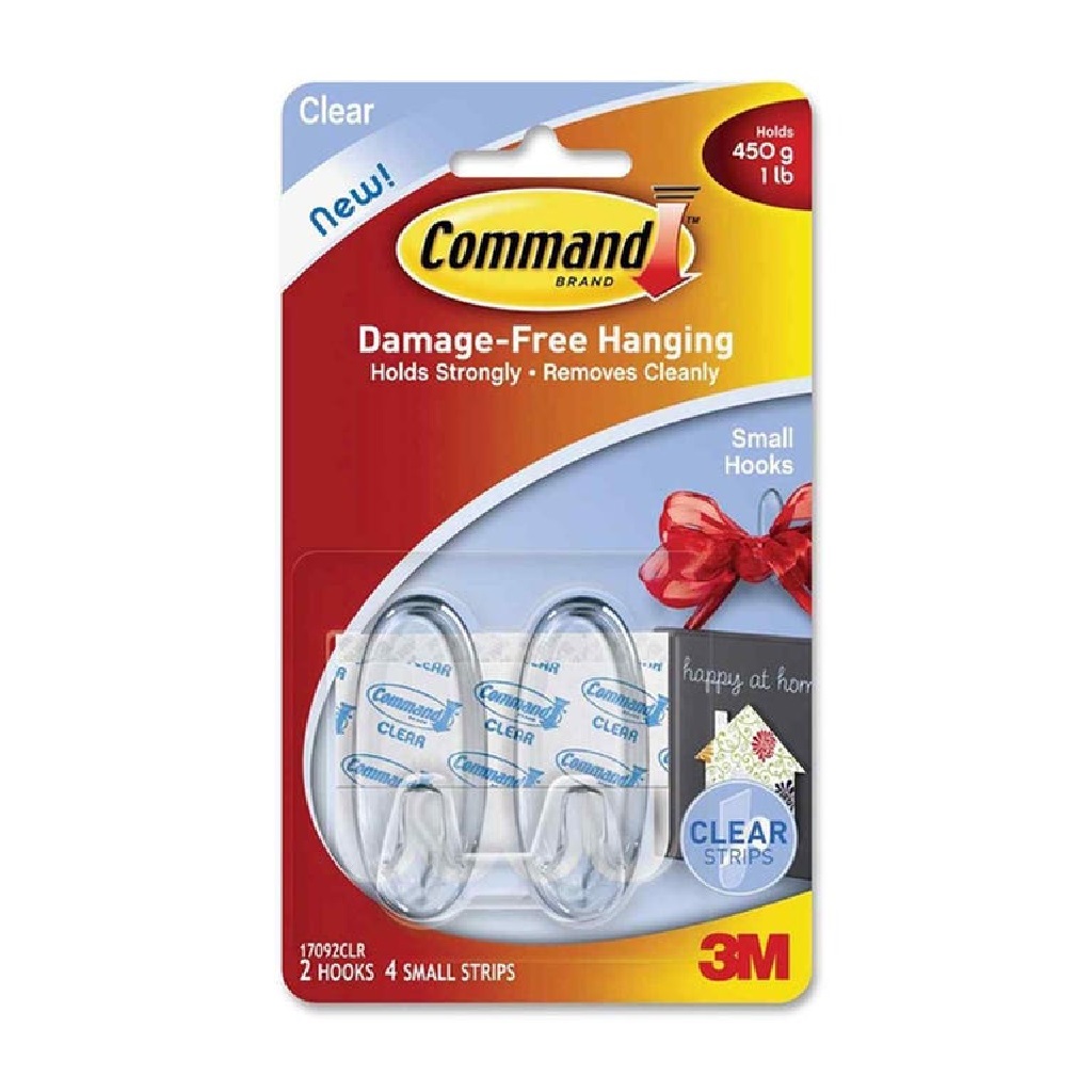 3M Command 17092CLR Small Clear Hooks With Clear Strips 2 Hooks 4 Strips